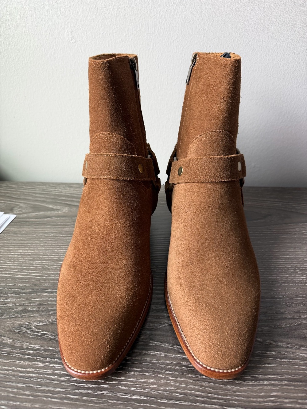 Authentic Saint Laurent Wyatt Harness Boots Suede Brown Size 40 w/ Box